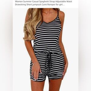 Women’s Black & White Stripped Shorts Romper